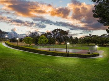 Tennis court view in twilight