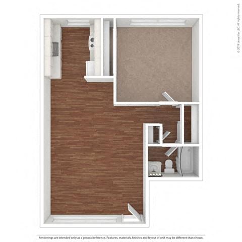 Floor plan for 1 bed, 1 bath, 650 sqft
