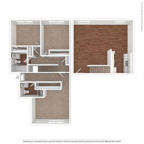 Floor plan for 3 beds, 2 baths, 1200 sqft