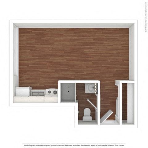 Floor plan for studio, 1 bath, 290 sqft