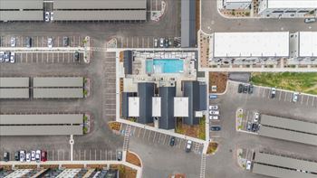 Aerial view of pool and parking lot