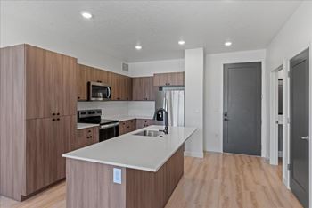Kitchen with wooden cabinets