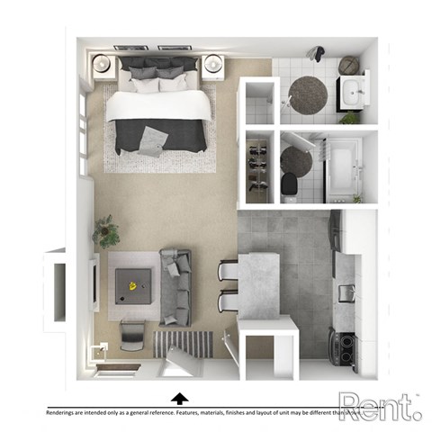 Floor plan for studio, 1 bath, 483 sqft