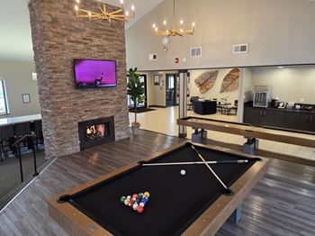Community with shuffleboard and pool table 