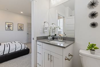 Sink with white cabinet and mirror