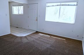 Provo apartment for rent - A room with a brown carpet and a white door.