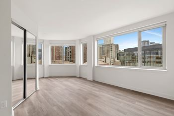 Room with large mirror
