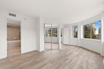Room with large mirror