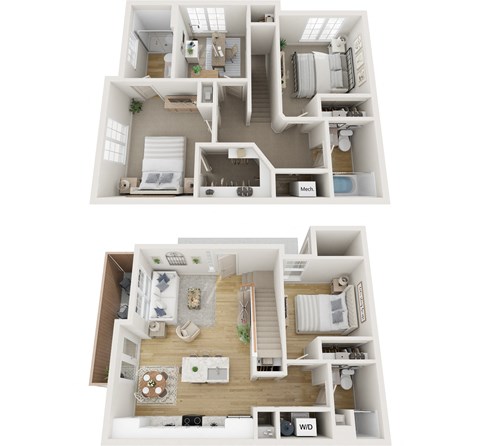 Floor plan for 4 beds, 3 baths, 1270 sqft