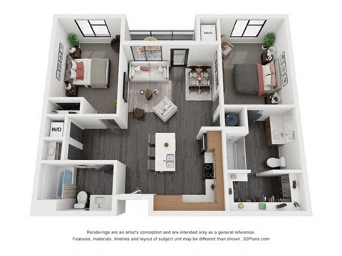 Floor plan for 2 beds, 2 baths, 1026 sqft
