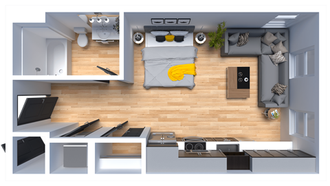 Floor plan for studio, 1 bath, 555 sqft