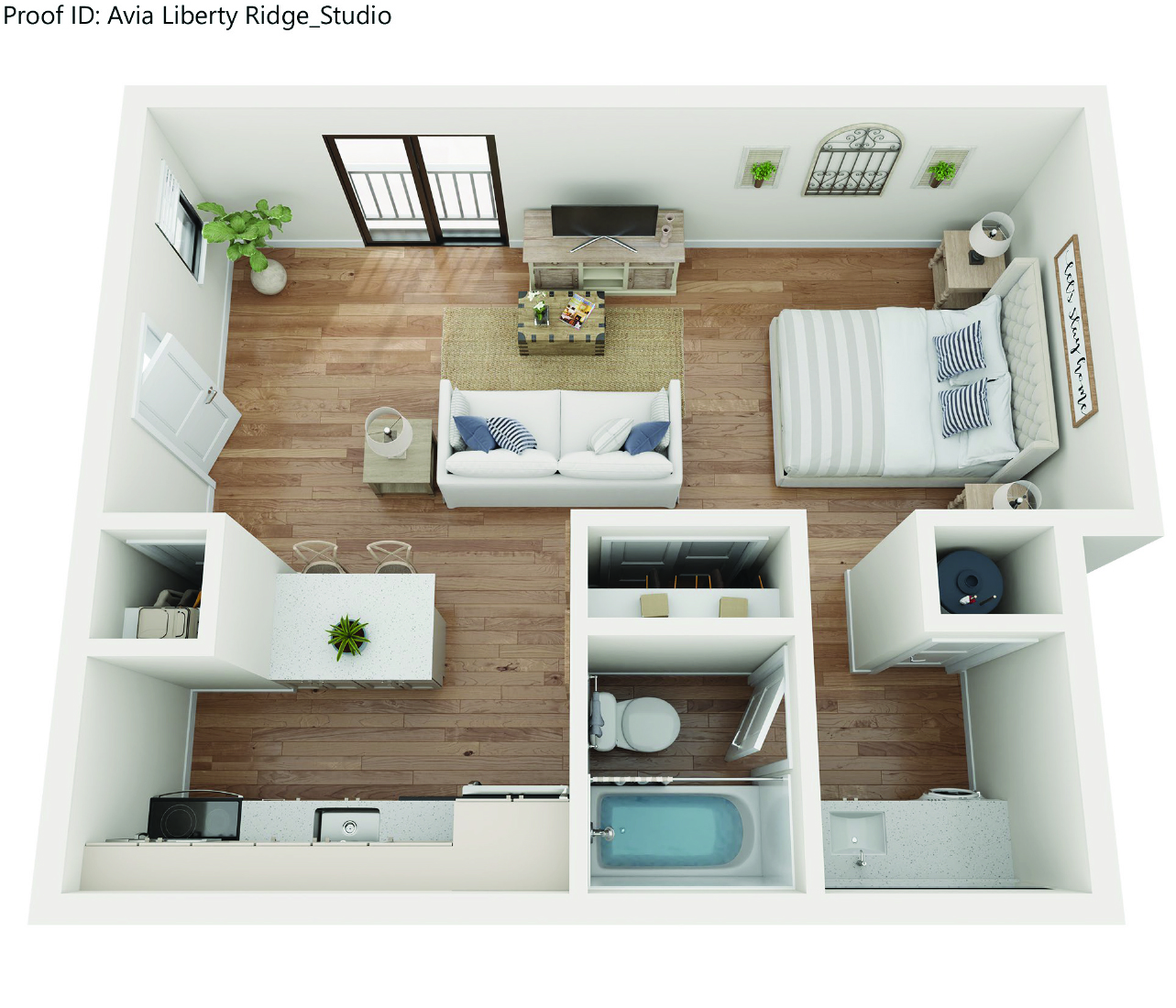 Floor plan for studio, 1 bath, 500 sqft