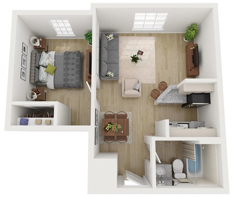 Floor plan for 1 bed, 1 bath, 500 sqft