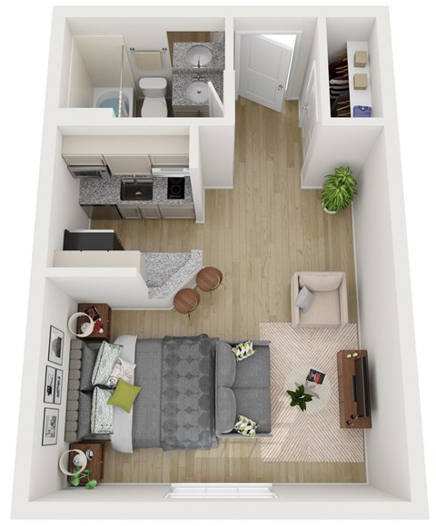 Floor plan for studio, 1 bath, 360 sqft