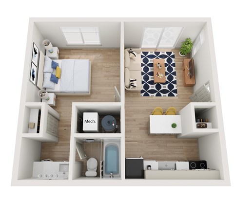 Floor plan for 1 bed, 1 bath, 525 sqft
