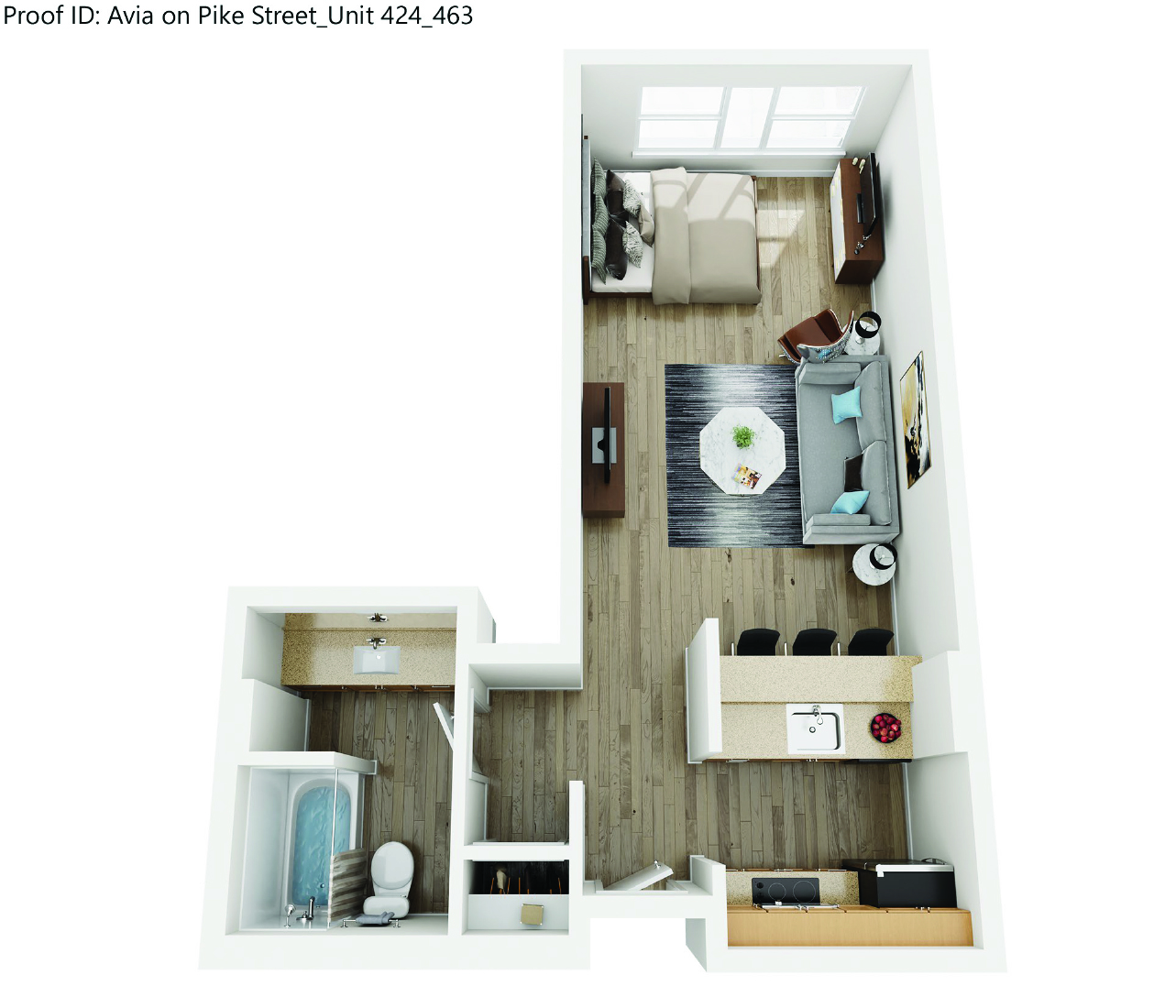 Floor plan for studio, 1 bath, 463 sqft