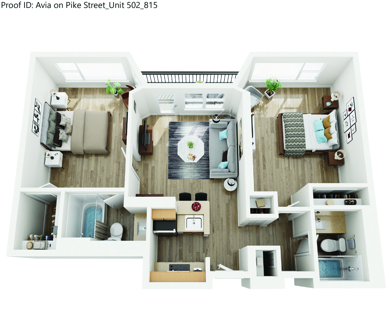 Floor plan for 2 beds, 2 baths, 818 sqft