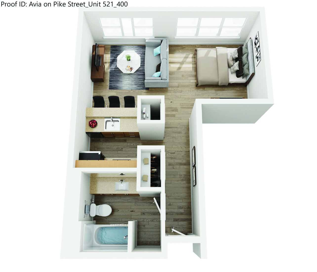 Floor plan for studio, 1 bath, 357 sqft