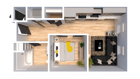 Floor plan for studio, 1 bath, 550 sqft