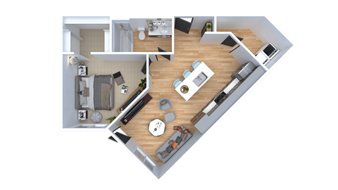 Floor plan for 1 bed, 1 bath, 661 sqft