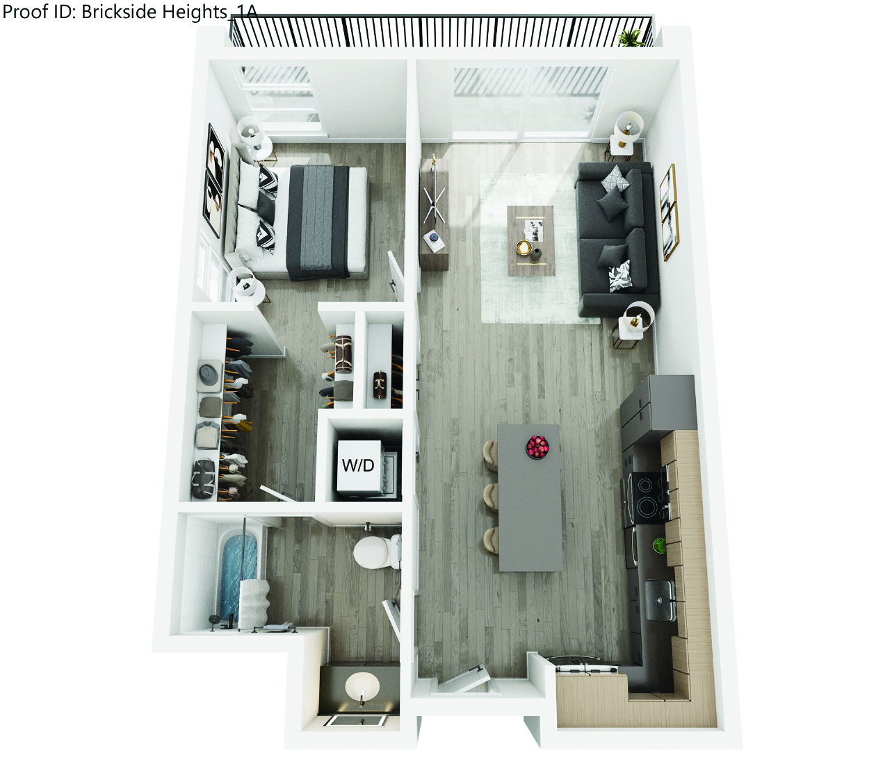 Floor plan for 1 bed, 1 bath, 655 sqft