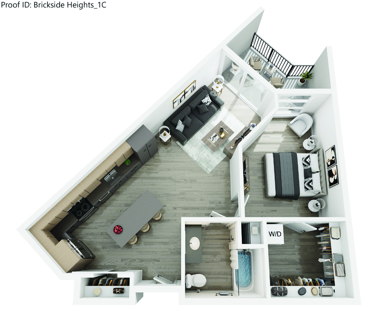 Floor plan for 1 bed, 1 bath, 655 sqft