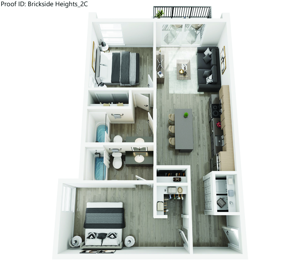 Floor plan for 2 beds, 2 baths, 855 sqft