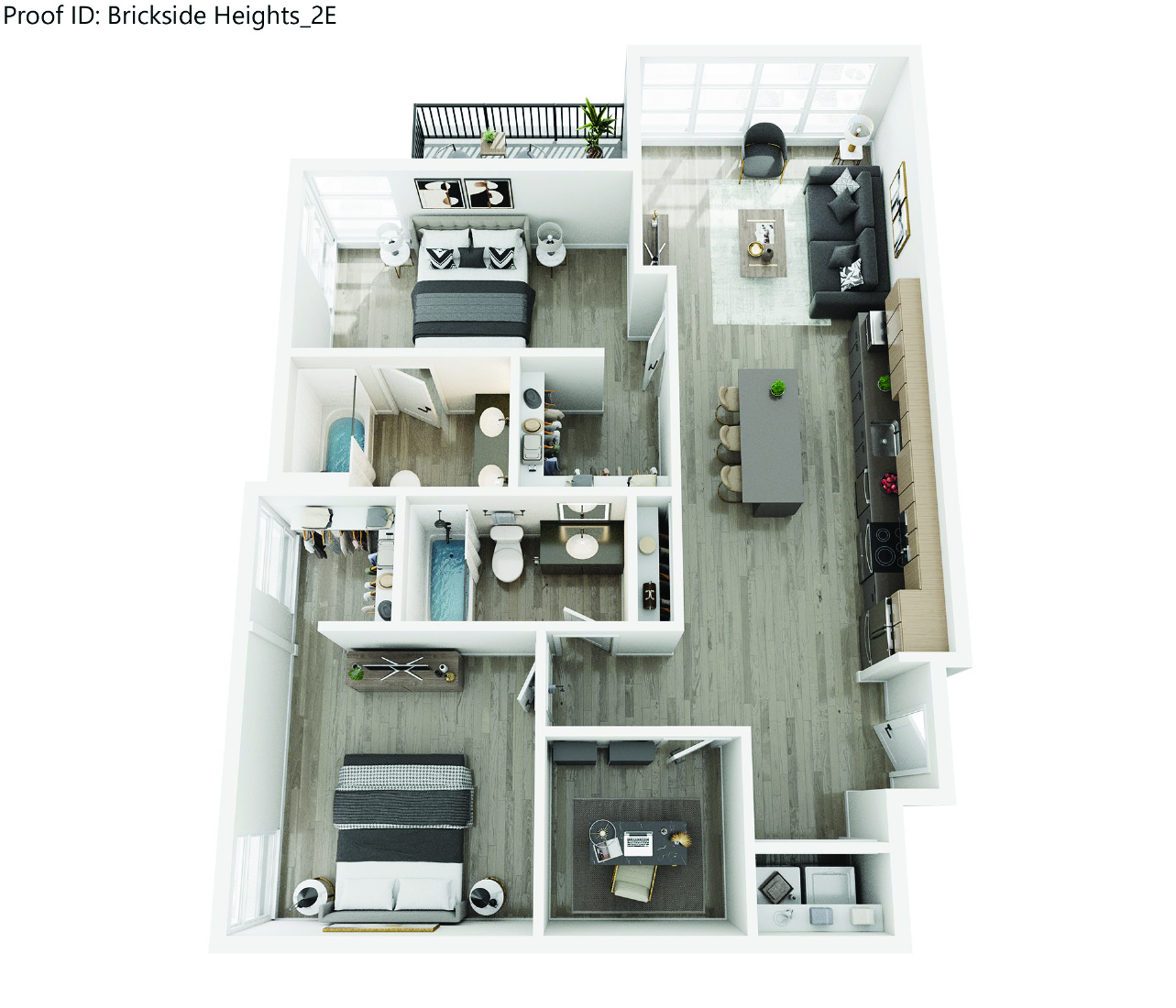 Floor plan for 2 beds, 2 baths, 1122 sqft