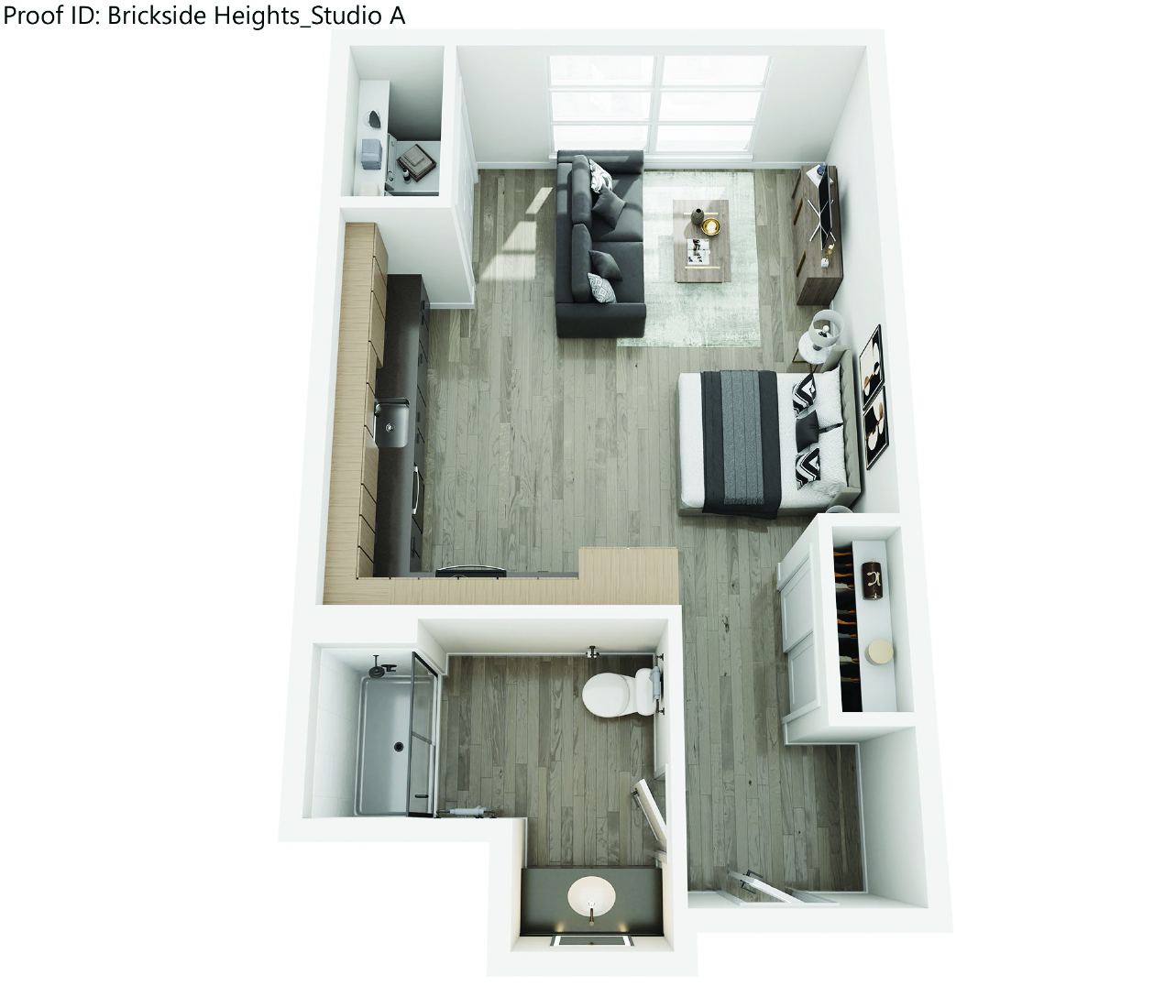 Floor plan for studio, 1 bath, 520 sqft