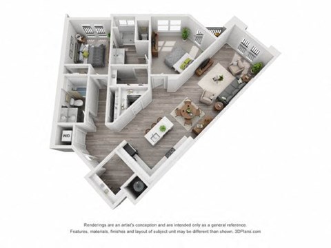 Floor plan for 2 beds, 2 baths, 1283 sqft