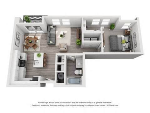 Floor plan for 1 bed, 1 bath, 711 sqft