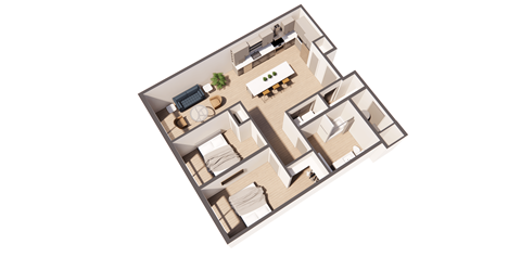 Floor plan for 2 beds, 1 bath, 1020 sqft