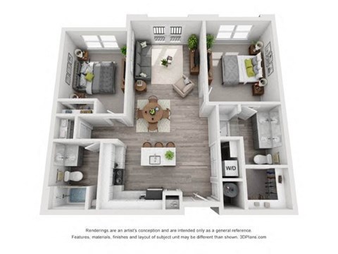 Floor plan for 2 beds, 2 baths, 1006 sqft