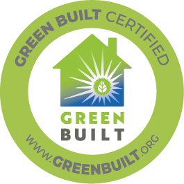 A green built certified logo with a house and a leaf in the center.