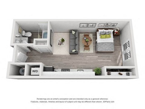 Floor plan for studio, 1 bath, 505 sqft