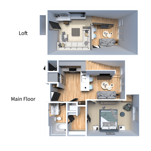Floor plan for 1 bed, 1 bath, 955 sqft