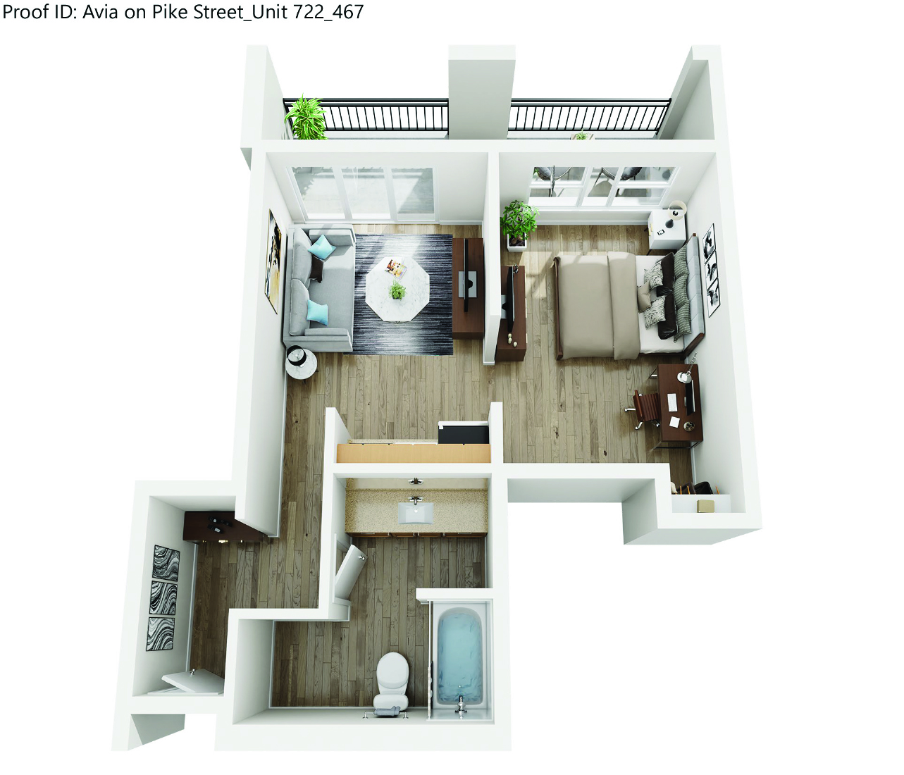 Floor plan for 1 bed, 1 bath, 467 sqft
