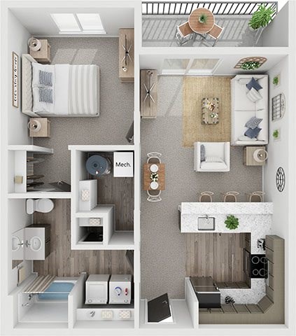 Floor plan for 1 bed, 1 bath, 660 sqft