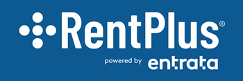 The image is a logo of rentplus powered by entrata.