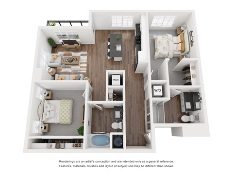 Floor plan for 2 beds, 2 baths, 1024 sqft