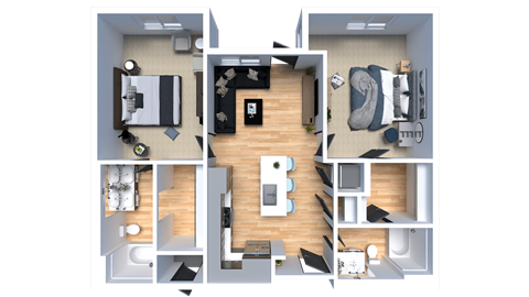 Floor plan for 2 beds, 2 baths, 1099 sqft