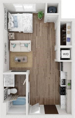 Floor plan for studio, 1 bath, 499 sqft