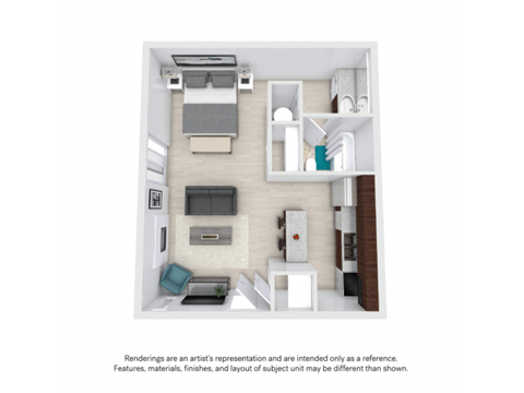 Floor plan for studio, 1 bath, 483 sqft
