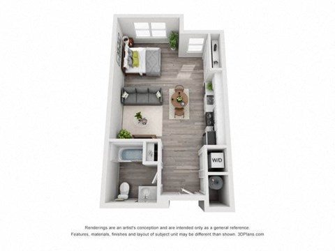 Floor plan for studio, 1 bath, 484 sqft