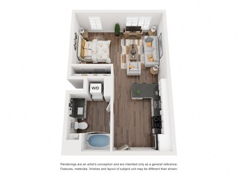 Floor plan for studio, 1 bath, 507 sqft