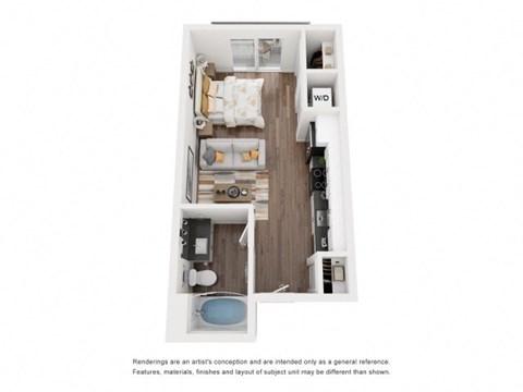Floor plan for studio, 1 bath, 381 sqft
