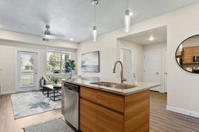 Provo apartment for rent - the enclave at homecoming terra vista kitchen and living room at The Flats at Riverwoods, Utah