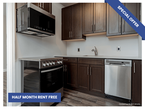 Kingston apartment for rent - A kitchen with a stove, oven, microwave, and dishwasher.