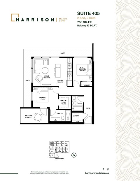 Floor plan for 2 beds, 2 baths, 1033 sqft