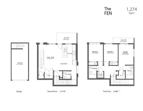Floor plan for 3 beds, 2.5 baths, 1317 sqft
